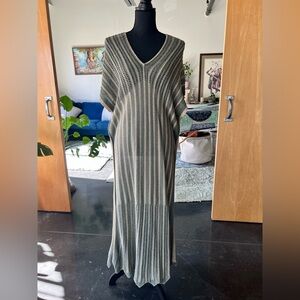 Made in Italy Striped Knit Midi Dress in Sage and Tan